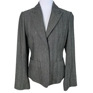 Saks Fifth Avenue Size 6 Womens Wool Blend Herringbone Blazer Jacket Gray Career